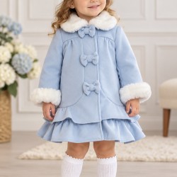 sarah louise light blue coat with white fur trim sa25-215 sarah louise light blue coat with white fur trim sa25-215