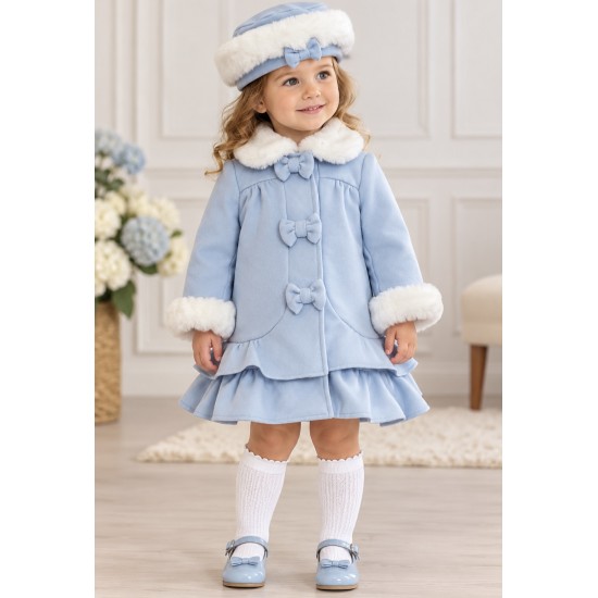 sarah louise light blue coat with white fur trim sa25-215 sarah louise light blue coat with white fur trim sa25-215