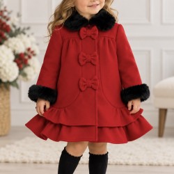 Sarah Louise AW24 Girls Red Coat with Matching Hat 013538 Sarah Louise AW24 Girls Red Coat with Matching Hat 013538