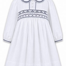 AW26 Sarah Louise white and navy smock dress long sleeved AW26 Sarah Louise white and navy smock dress long sleeved
