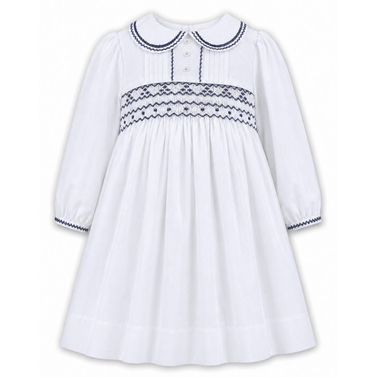 AW26 Sarah Louise white and navy smock dress long sleeved AW26 Sarah Louise white and navy smock dress long sleeved