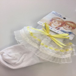 Pretty Originals Girls White With Yellow Bow Ankle Sock SX00894