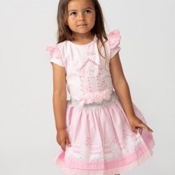 Caramelo Kids SS24 Girls Pink Beach Hut Skirt Set 0122124