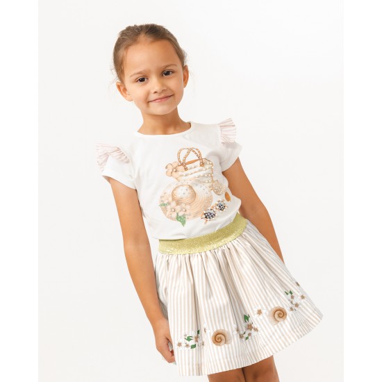 Caramelo Kids SS24 Girls Mink Holiday Essentials Striped Skirt Set 0122129