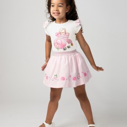 Caramelo Kids SS24 Girls Pink Holiday Essentials Striped Skirt Set 0122129