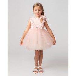 Caramelo Kids SS24 Girls Pink Ribbed Tulle Dress with Hairband 032186
