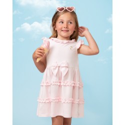 Caramelo Kids SS24 Girls Pink Frill Dress with Bow 342133