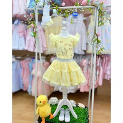 Caramelo Kids SS24 Girls Lemon Pearl Vanity Skirt Set 0122128
