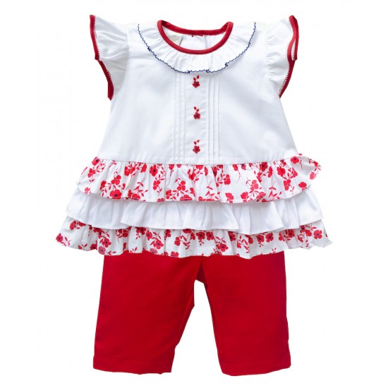 Pretty Originals SS24 Girls Red & White Floral Trouser Set BD02239E