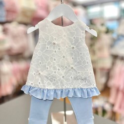 Bimbalò SS25 Blue/White Top and Leggings 7641