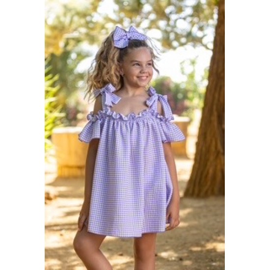 Babine SS25 Girls lilac & white checked dress 2522821 Babine SS25 Girls lilac & white checked dress 2522821