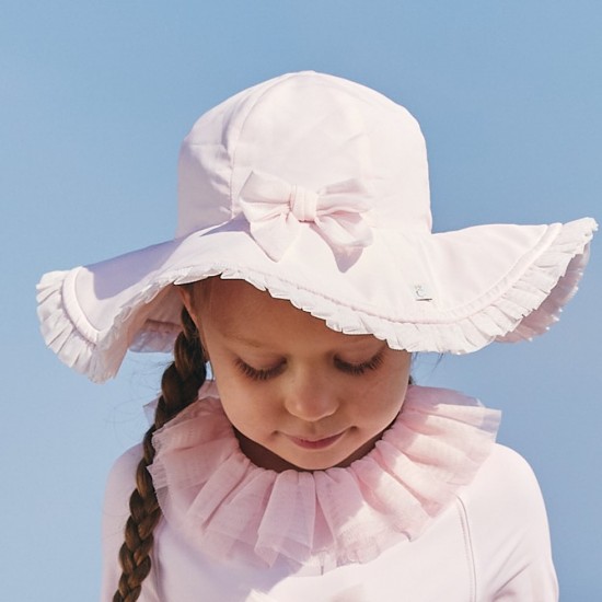 Caramelo Kids SS25 Girls Pink Tulle Trim Sun hat with Bow 344516 Caramelo Kids SS25 Girls Pink Tulle Trim Sun hat with Bow 344516