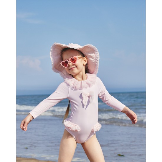 Caramelo Kids SS25 Girls Pink Long sleeved Tulle Frill Swimsuit UPF50 349401 Caramelo Kids SS25 Girls Pink Long sleeved Tulle Frill Swimsuit UPF50 349401