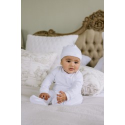 Emile et Rose SS25 White Interlock All in One with Emb Teddy and Hat 2588WH