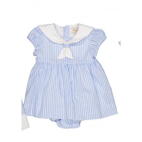 Kidiwi SS25 Girls Sky Blue Striped Dress and pants set 34306 Kidiwi SS25 Girls Sky Blue Striped Dress and pants set 34306