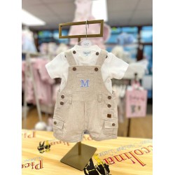 Mintini SS25 Boys White/Beige Top and Dungaree Set MB6314D