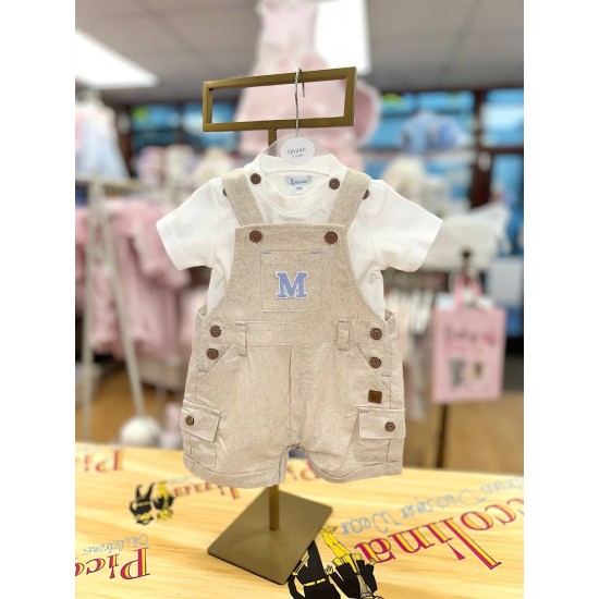 Mintini SS25 Boys White/Beige Top and Dungaree Set MB6314D Mintini SS25 Boys White/Beige Top and Dungaree Set MB6314D