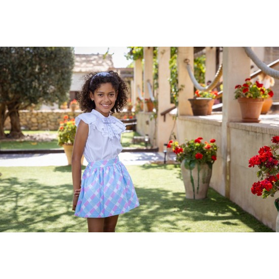 Rochy SS25 - Fluor Neon and Blue Checked Girls Skirt and Top 25364 Rochy SS25 - Fluor Neon and Blue Checked Girls Skirt and Top 25364