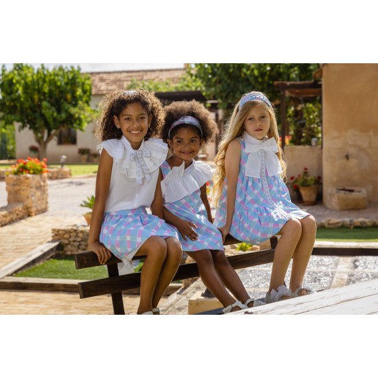 Rochy SS25 - Fluor Neon and Blue Checked Girls Skirt and Top 25364 Rochy SS25 - Fluor Neon and Blue Checked Girls Skirt and Top 25364