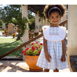 Rochy SS25 - Fluor Neon and Blue Checked Girls Dress 25317 Rochy SS25 - Fluor Neon and Blue Checked Girls Dress 25317