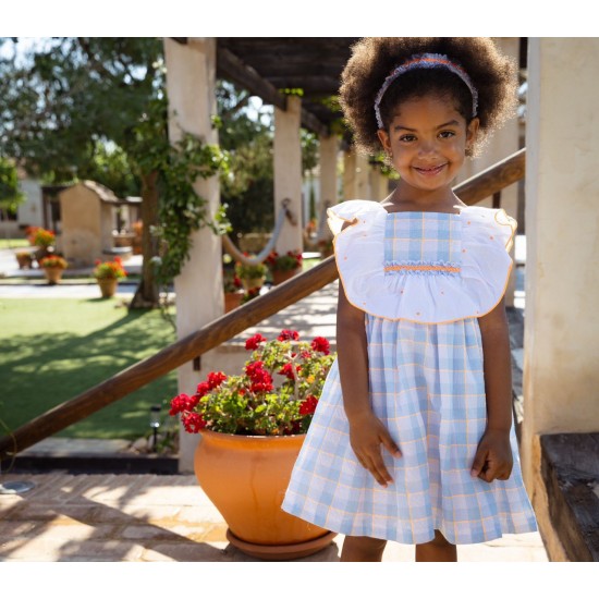 Rochy SS25 - Fluor Neon and Blue Checked Girls Dress 25317 Rochy SS25 - Fluor Neon and Blue Checked Girls Dress 25317