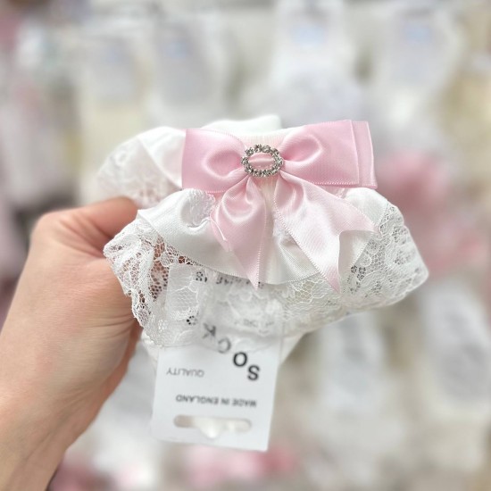 1. Pink Bow, Diamante and Lace Harvey Ankle Socks 1. Pink Bow, Diamante and Lace Harvey Ankle Socks