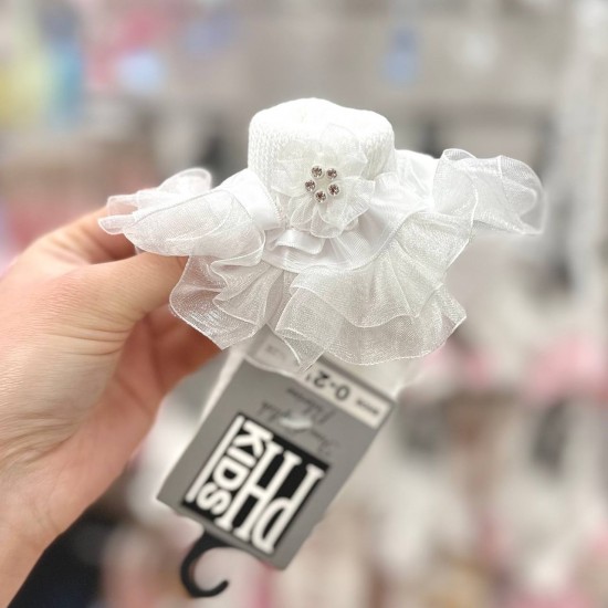 White Diamante Flower and Tulle Lace Harvey Ankle Socks