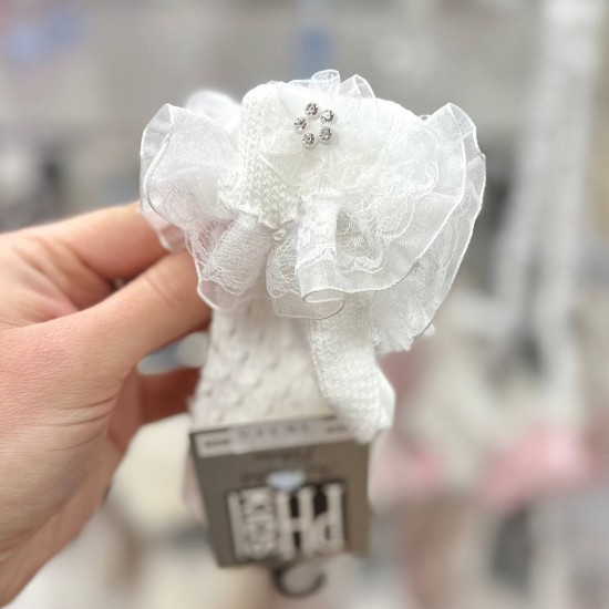 White Diamante Flower and Tulle Lace Harvey Ankle Socks White Diamante Flower and Tulle Lace Harvey Ankle Socks