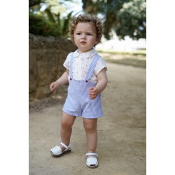 Babine boys blue striped dungarees with anchor patterned shirt Babine boys blue striped dungarees with anchor patterned shirt