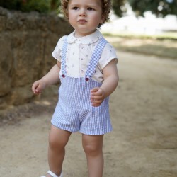 Babine boys blue striped dungarees with anchor patterned shirt