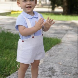 Babine blue shirt and white dungaree set