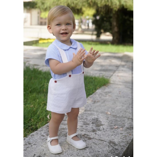 Babine blue shirt and white dungaree set