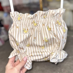 Babydif Girls White and Beige Striped Dress and Bloomers Set 866199