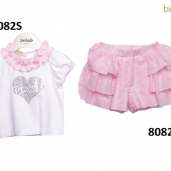 Bimbalò SS26 Girls Pink and White 2 Pc Short Set 8082