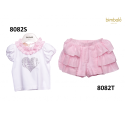 Bimbalò SS26 Girls Pink and White 2 Pc Short Set 8082