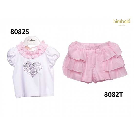 Bimbalò SS26 Girls Pink and White 2 Pc Short Set 8082