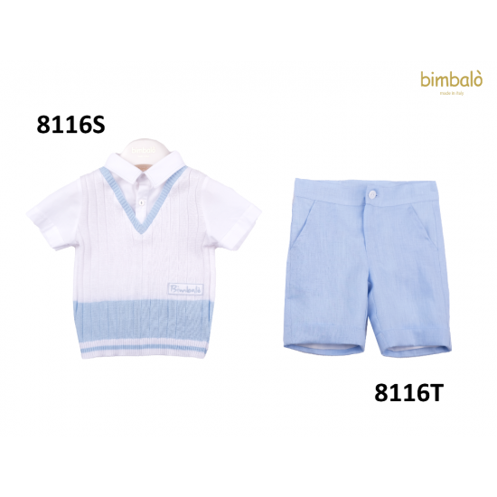 Bimbalò  SS26 - 8116S 8116T Blue and White Polo and Shorts