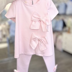 Bimbalò SS26 Girls Pink Leggings Set with bow  8084