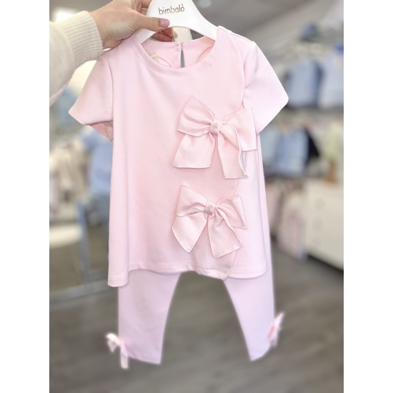 Bimbalò SS26 Girls Pink Leggings Set with bow  8084