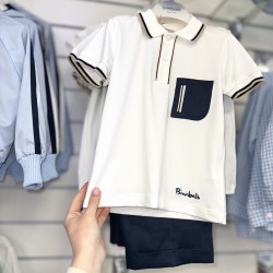 Bimbalò SS26 White and Navy T-shirt and Shorts Set 8121-8116 Bimbalò SS26 White and Navy T-shirt and Shorts Set 8121-8116