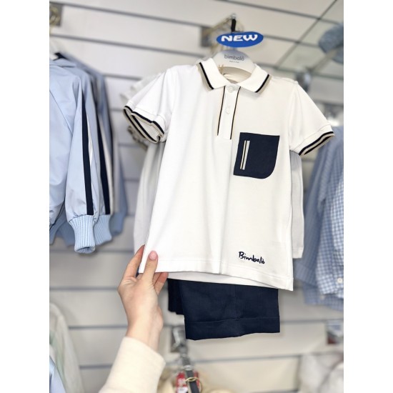 Bimbalò SS26 White and Navy T-shirt and Shorts Set 8121-8116