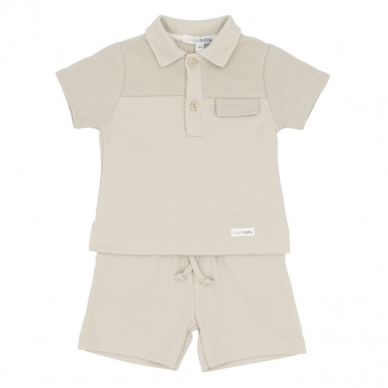 Blues Baby SS26 Boys Beige Polo Shirt and Short Set BB3071
