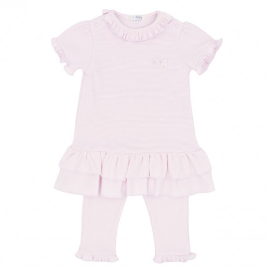 Blues Baby SS26 Girls Pink Frill Dress and Leggings Set BB3058 Blues Baby SS26 Girls Pink Frill Dress and Leggings Set BB3058