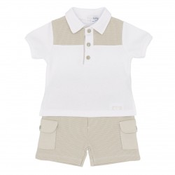Blues Baby SS26 Boys Beige Polo Shirt and Short Set BB3046 Blues Baby SS26 Boys Beige Polo Shirt and Short Set BB3046