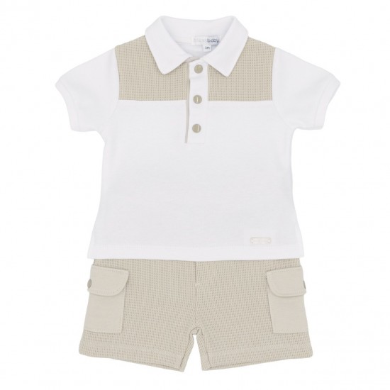 Blues Baby SS26 Boys Beige Polo Shirt and Short Set BB3046 Blues Baby SS26 Boys Beige Polo Shirt and Short Set BB3046