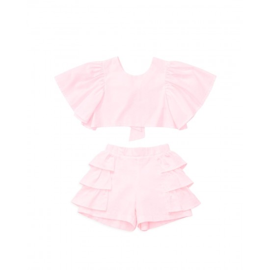 Caramelo Kids SS26 Pink Neutrals Frill Short Set 035334