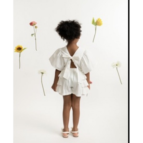 Caramelo Kids SS26 White Neutrals Frill Short Set 035334