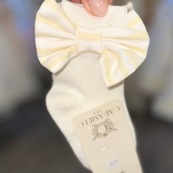 Caramelo Kids Lemon Ankle socks with Striped Bow 04423 Caramelo Kids Lemon Ankle socks with Striped Bow 04423