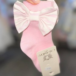 Caramelo Kids Pink Ankle socks with Striped Bow 04423 Caramelo Kids Pink Ankle socks with Striped Bow 04423