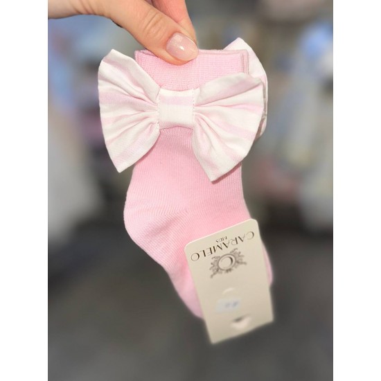 Caramelo Kids Pink Ankle socks with Striped Bow 04423